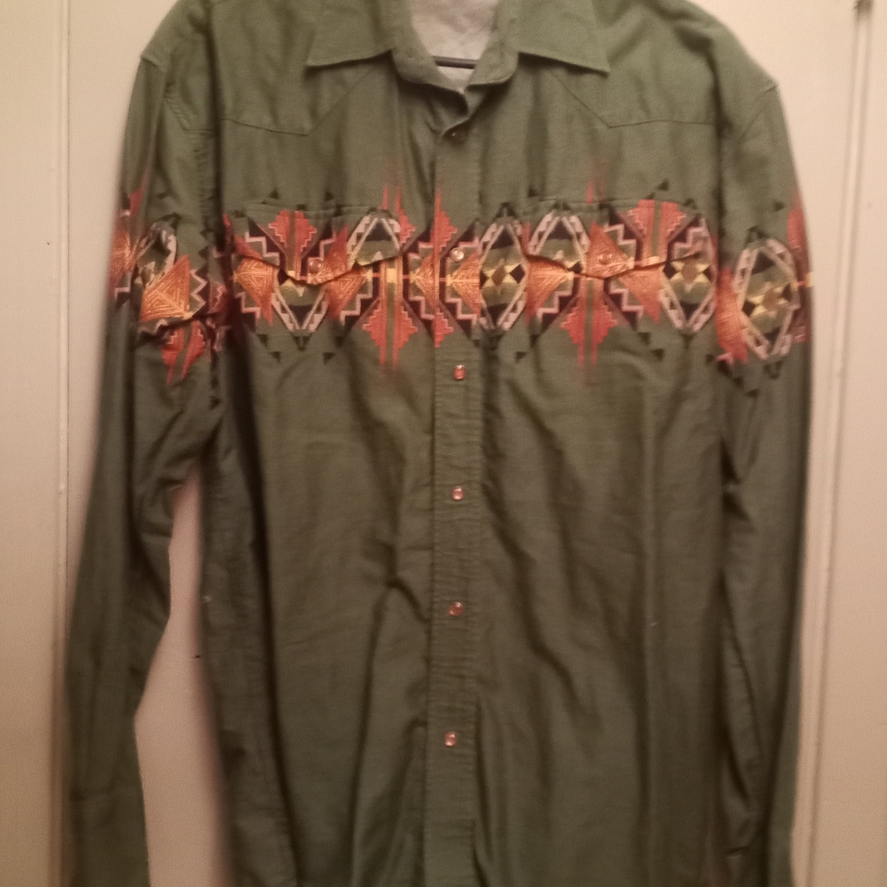Roper Green and Orange Dress Shirt with Autumnal Embroidery